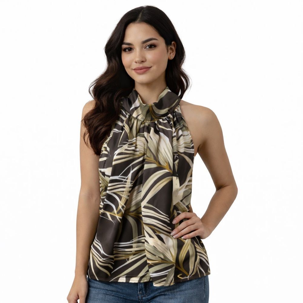 Rachel Zoe Top Green Yellow Tropical Print Size M NWT